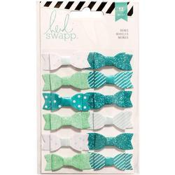 Fabric Bows - Teal/White