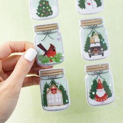 Evergreen & Holly Shaker Mason Jar Stickers 6/Pkg - 3
